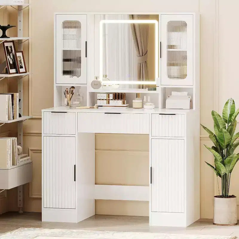 Coiffeuse GustoWave avec miroir, 3 tiroirs, ensemble de table de maquillage pour chambre à coucher