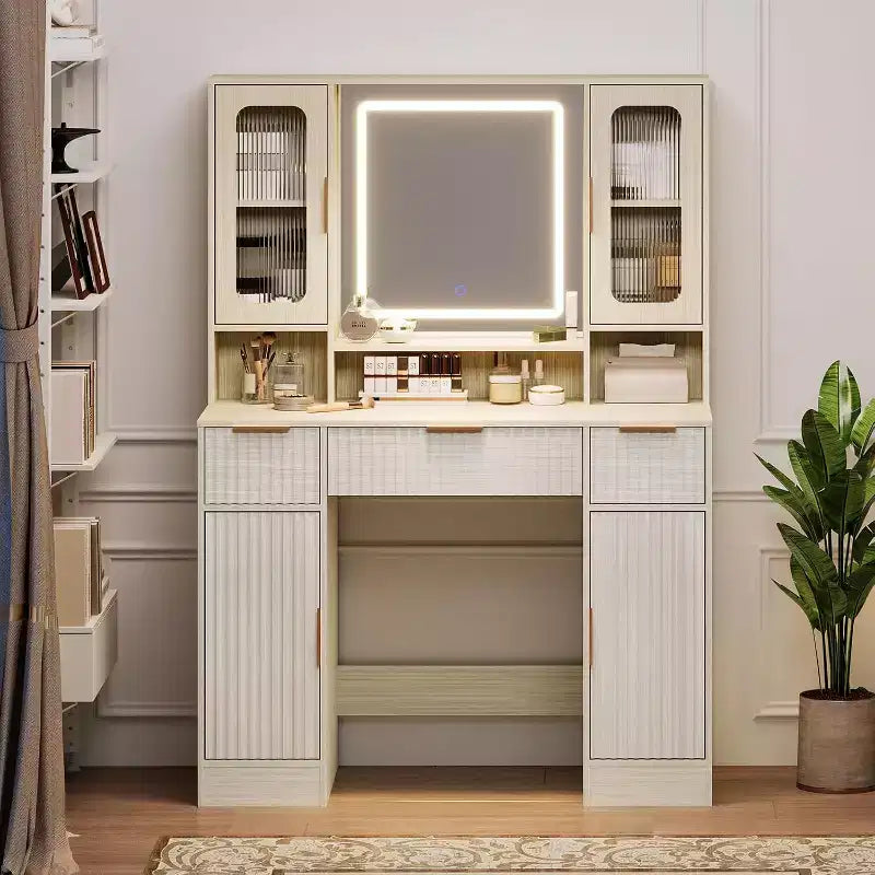 Coiffeuse GustoWave avec miroir, 3 tiroirs, ensemble de table de maquillage pour chambre à coucher