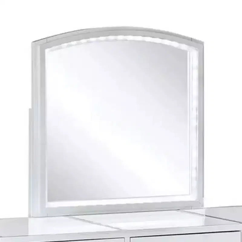 Ensemble de coiffeuse Royal Hampton 3 pièces blanche avec miroir LED et tabouret rembourré beige