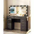 Makeup Vanity with Glass Top, 11 Drawers Vanity with Mirror and 12 LED Lights, Vanity Desk with 3 Lighting Modes Adjustable Brightness