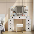 Vanity Desk with Mirror & 3 Mode Lights, 11 Drawer Dressing Table Set with Stool, Makeup Desk for Home Office Dressing Room