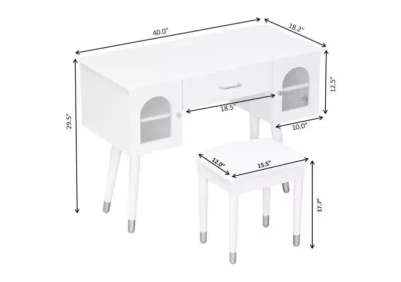 GDFStudio Terry Ensemble de Coiffeuse Moderne avec Tabouret en Similicuir, Port de Recharge et Porte en Verre