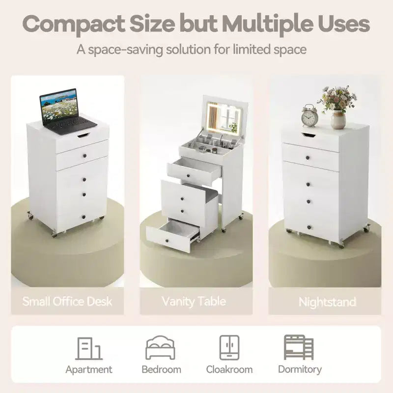 Costway Coiffeuse 3-en-1 avec miroir rabattable, lumières, tiroirs, tabouret de rangement, blanc