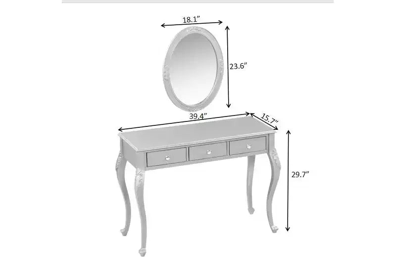 Coiffeuse de luxe Okak avec miroir ovale, coiffeuse de maquillage avec 3 tiroirs, coiffeuse pour entrée, salon, dressing, doré
