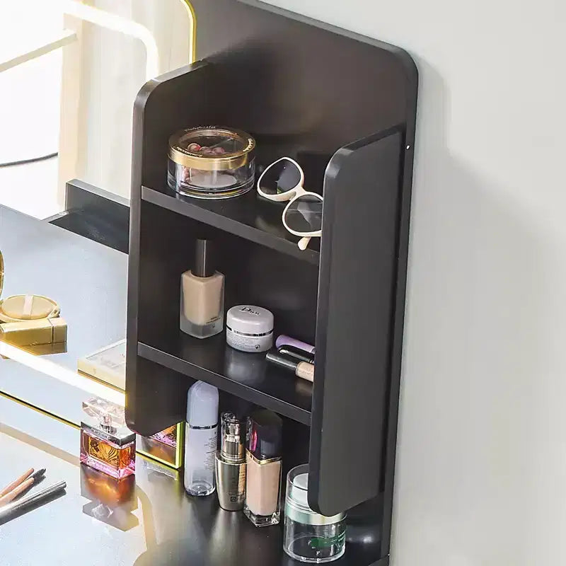 Coiffeuse moderne Okak avec tabouret, coiffeuse 3 couleurs avec 4 tiroirs, coiffeuse compacte pour salon, chambre, noir