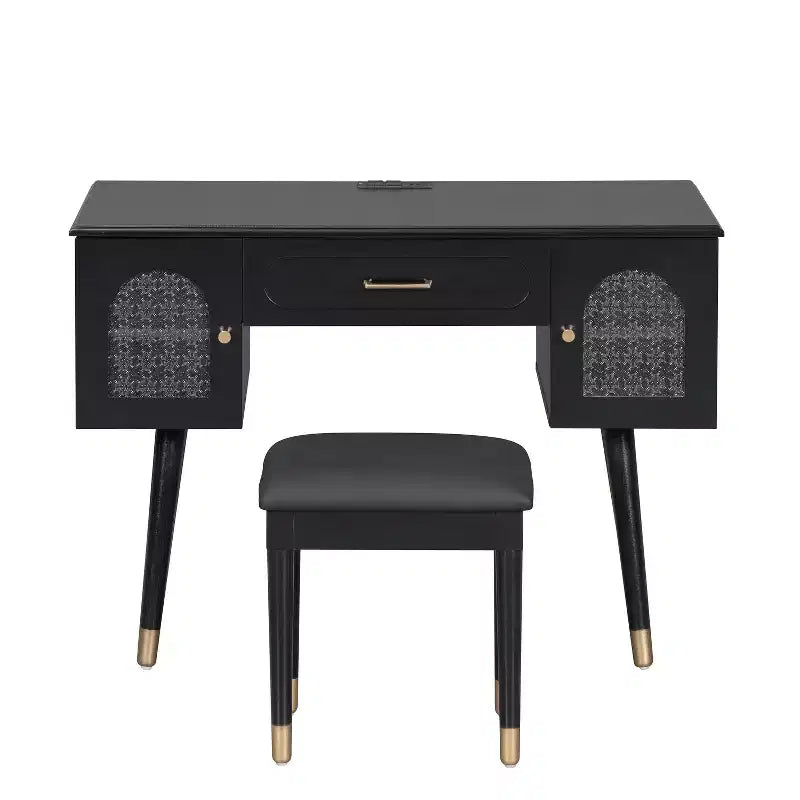 Coiffeuse élégante Okak avec tabouret rembourré, bureau coiffeuse avec organisateur et port de charge, table coiffeuse pour salon, chambre à coucher