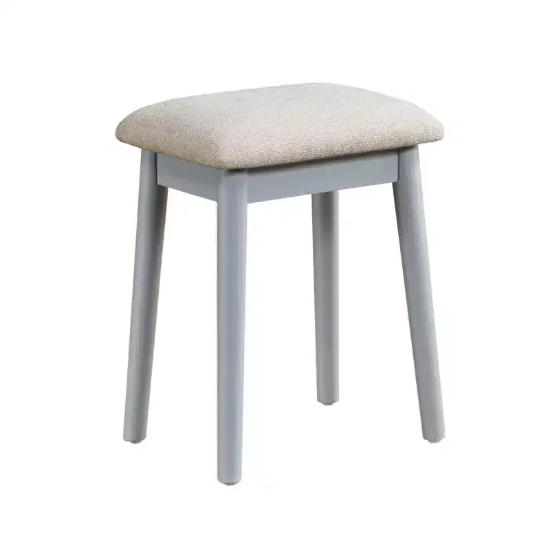 Table de toilette Okak avec miroir rond et 4 tiroirs, coiffeuse avec tabouret rembourré, table de maquillage pour salon, chambre à coucher