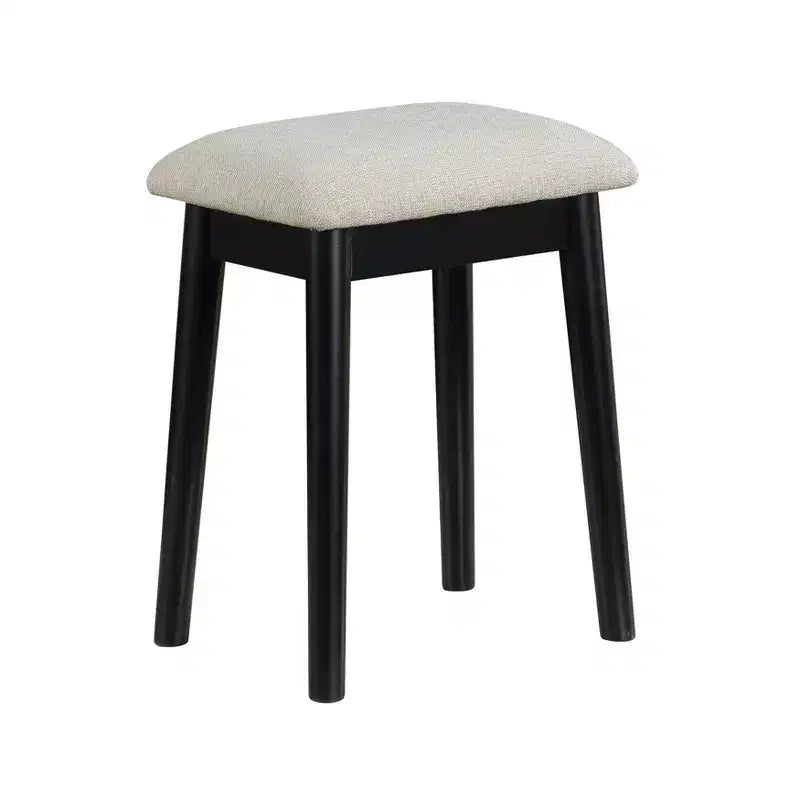 Table de toilette Okak avec miroir rond et 4 tiroirs, coiffeuse avec tabouret rembourré, table de maquillage pour salon, chambre à coucher