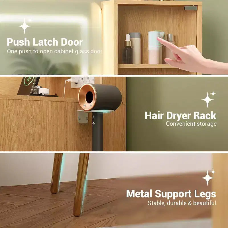 Coiffeuse de 120 cm pour chambre à coucher, coiffeuse avec tabouret moelleux, coiffeuse avec 4 tiroirs et étagères, ensemble de coiffeuse pour chambre à coucher