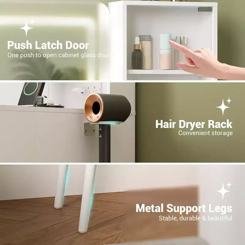 Coiffeuse de 120 cm pour chambre à coucher, coiffeuse avec tabouret moelleux, coiffeuse avec 4 tiroirs et étagères, ensemble de coiffeuse pour chambre à coucher