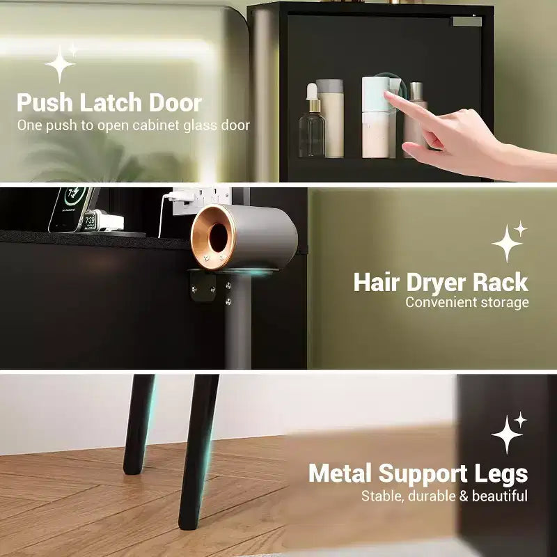 Coiffeuse de 120 cm pour chambre à coucher, coiffeuse avec tabouret moelleux, coiffeuse avec 4 tiroirs et étagères, ensemble de coiffeuse pour chambre à coucher