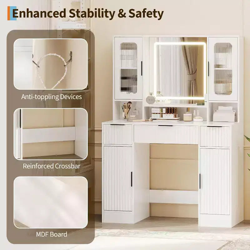 Coiffeuse avec miroir, table de maquillage, coiffeuses modernes avec espace de rangement pour chambre à coucher, salon