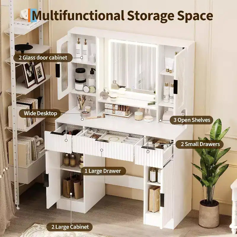 Coiffeuse avec miroir, table de maquillage, coiffeuses modernes avec espace de rangement pour chambre à coucher, salon