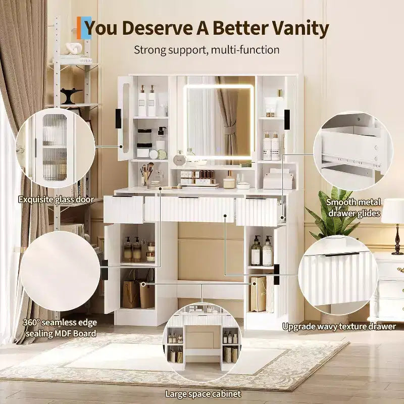 Coiffeuse avec miroir, table de maquillage, coiffeuses modernes avec espace de rangement pour chambre à coucher, salon