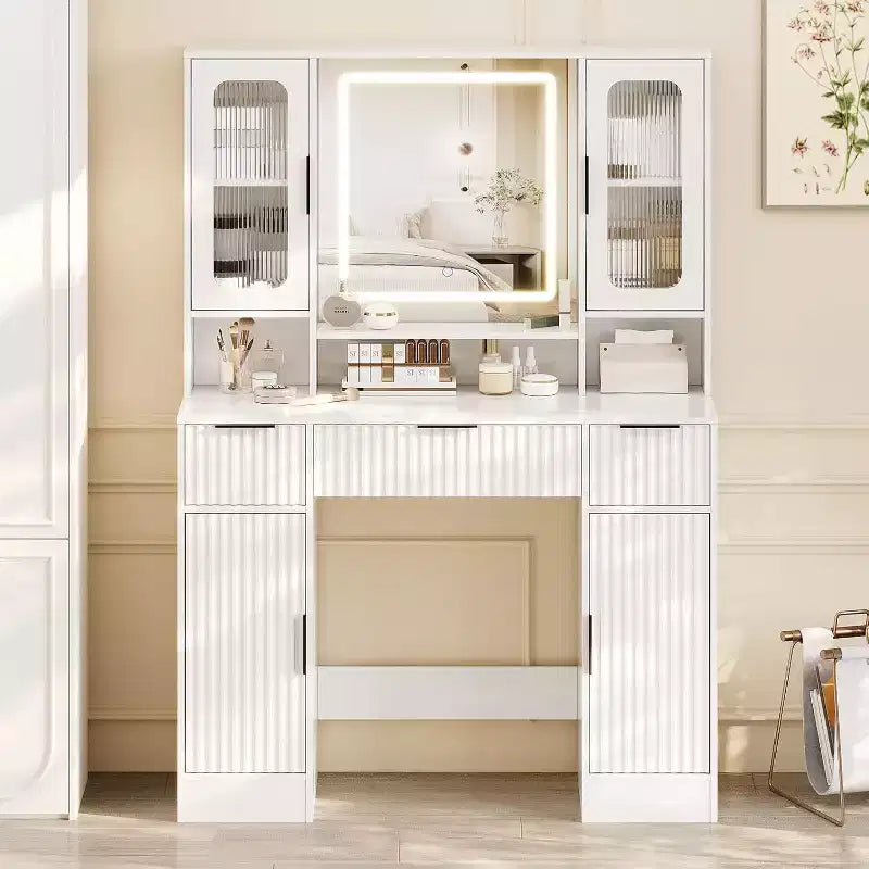 Coiffeuse avec miroir, table de maquillage, coiffeuses modernes avec espace de rangement pour chambre à coucher, salon