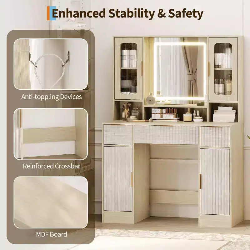 Coiffeuse avec miroir, table de maquillage, coiffeuses modernes avec espace de rangement pour chambre à coucher, salon