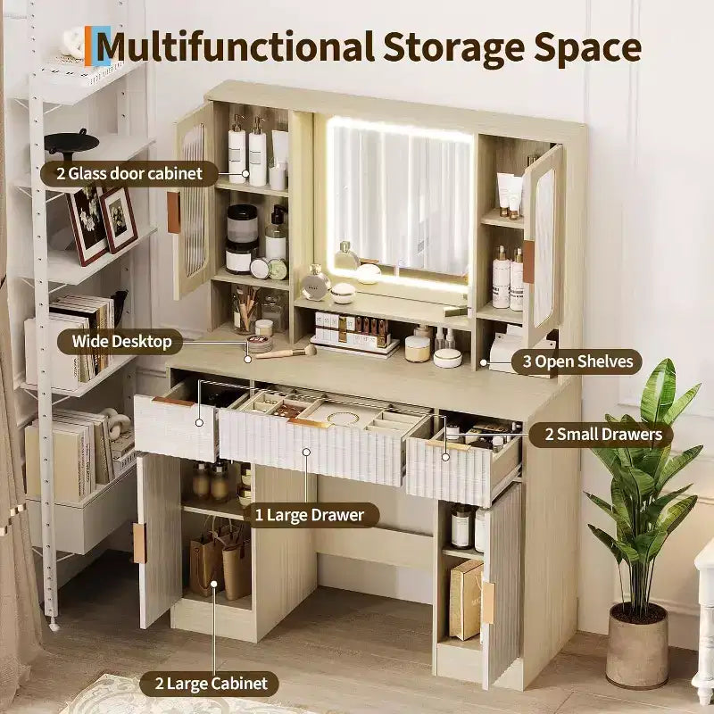 Coiffeuse avec miroir, table de maquillage, coiffeuses modernes avec espace de rangement pour chambre à coucher, salon