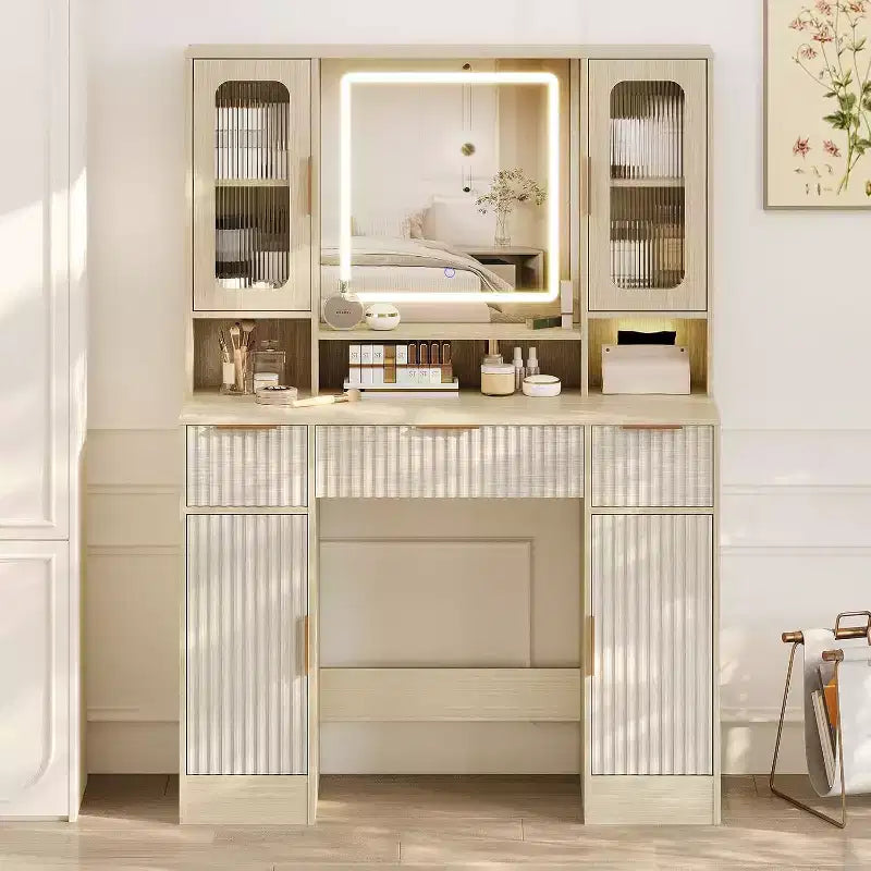 Coiffeuse avec miroir, table de maquillage, coiffeuses modernes avec espace de rangement pour chambre à coucher, salon