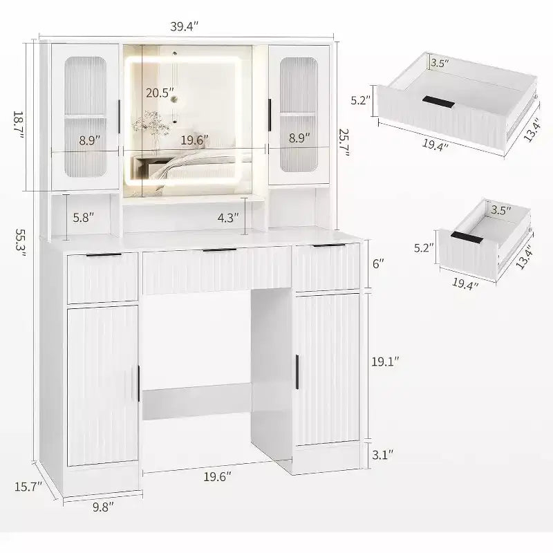 Coiffeuse avec miroir, table de maquillage, coiffeuses modernes avec espace de rangement pour chambre à coucher, salon