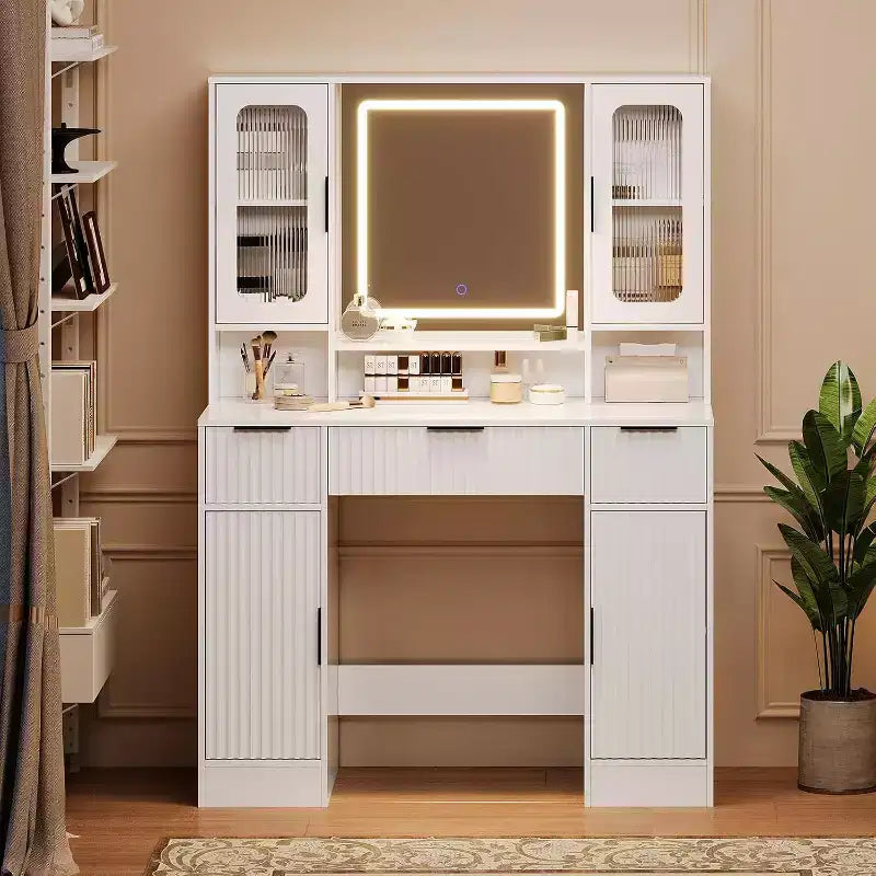 Coiffeuse avec miroir, table de maquillage, coiffeuses modernes avec espace de rangement pour chambre à coucher, salon