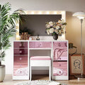 GDFStudio Madison Modern Wood Glass-Top Makeup Vanity Desk with Storage Stool, LED Lighted Mirror, 11-Drawer Storage and Charging Station