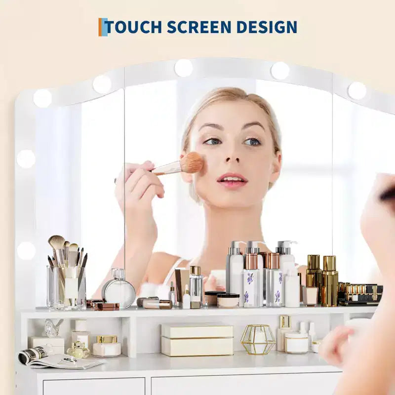 Coiffeuse de Maquillage Acekool avec Miroir LED, Coiffeuse à 5 Tiroirs pour Chambre, Station de Maquillage Moderne avec Rangement, Idéale pour le Maquillage et les Soins de Beauté