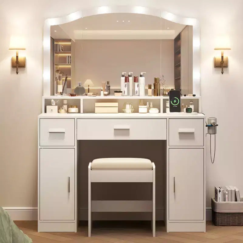 Coiffeuse de Maquillage Acekool avec Miroir LED, Coiffeuse à 5 Tiroirs pour Chambre, Station de Maquillage Moderne avec Rangement, Idéale pour le Maquillage et les Soins de Beauté