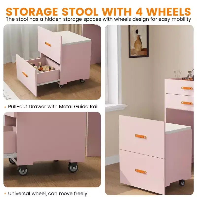 Coiffeuse avec tabouret, table de maquillage multifonctionnelle avec tiroirs, coiffeuse compacte pour chambre et dressing
