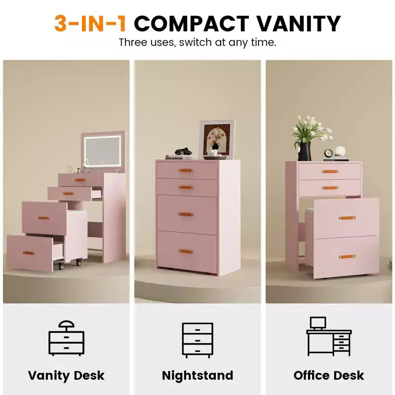 Coiffeuse avec tabouret, table de maquillage multifonctionnelle avec tiroirs, coiffeuse compacte pour chambre et dressing