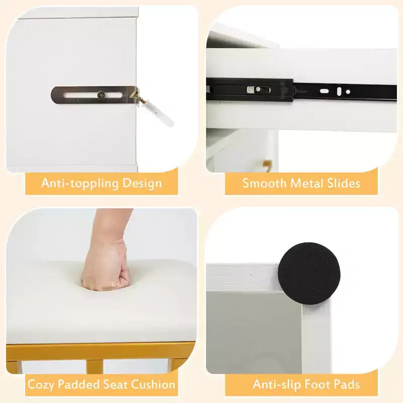Coiffeuse moderne Costway avec station de charge, support pour sèche-cheveux et miroir LED 3 couleurs