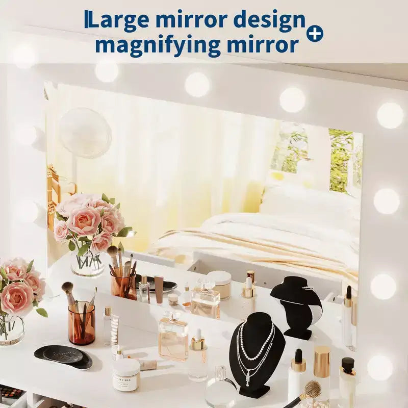 Coiffeuse de Maquillage de 120 cm avec Miroir, 7 Tiroirs de Rangement et 1 Porte, Table de Maquillage Moderne en Bois, pour Maison, Salon