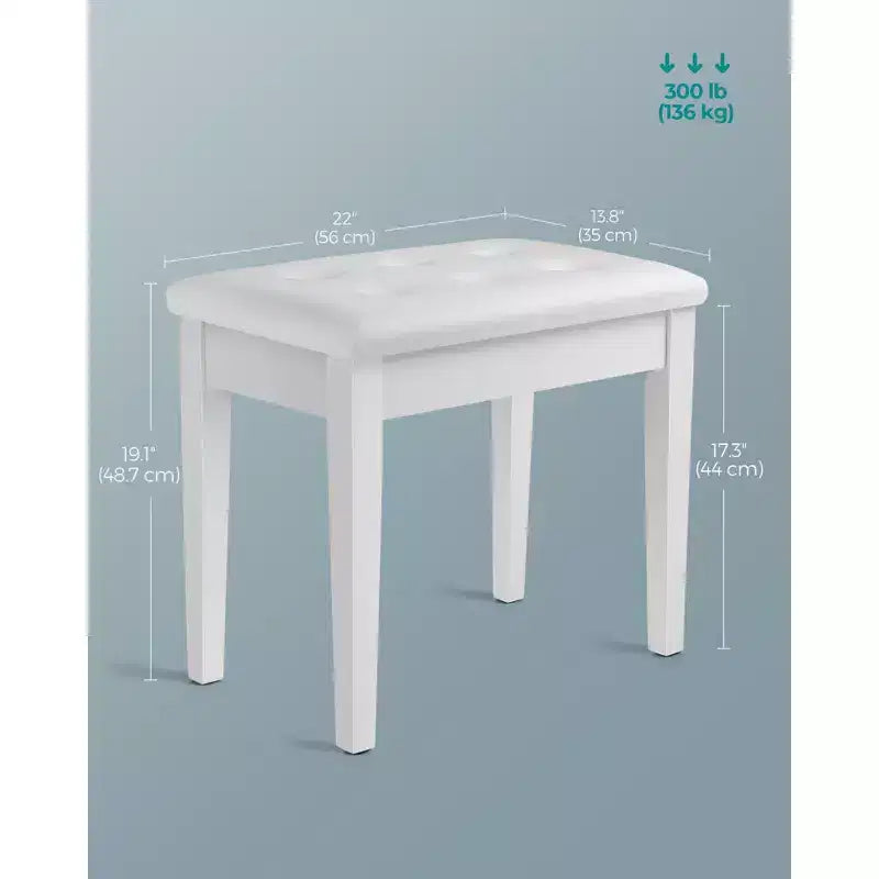 Banc de piano SONGMICS avec coussin rembourré et compartiment de rangement pour partitions, tabouret de coiffeuse, siège de piano capitonné en bois