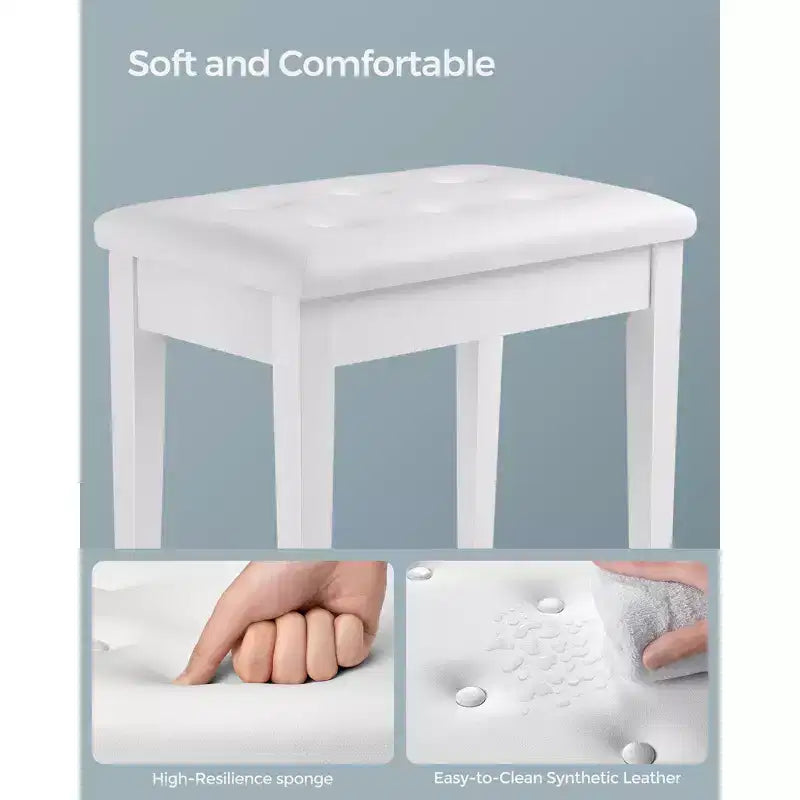 Banc de piano SONGMICS avec coussin rembourré et compartiment de rangement pour partitions, tabouret de coiffeuse, siège de piano capitonné en bois