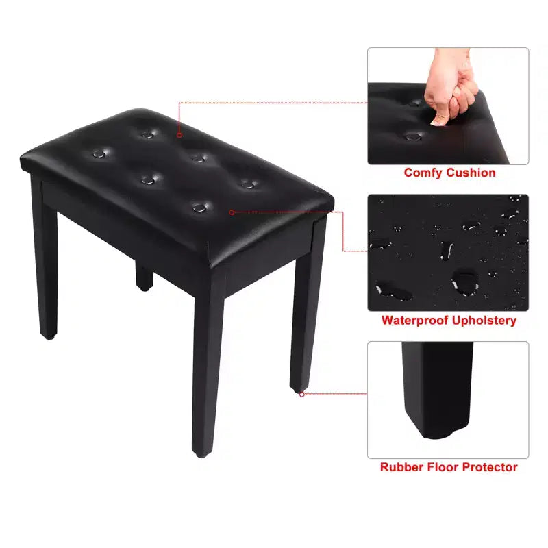 Banc de piano SONGMICS avec coussin rembourré et compartiment de rangement pour partitions, tabouret de coiffeuse, siège de piano capitonné en bois