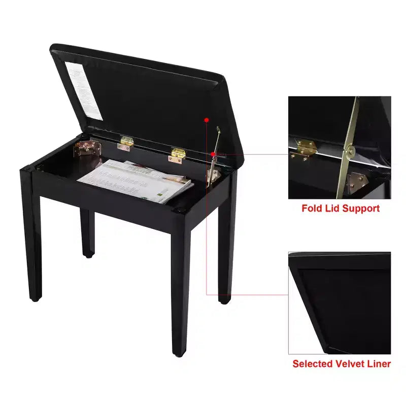 Banc de piano SONGMICS avec coussin rembourré et compartiment de rangement pour partitions, tabouret de coiffeuse, siège de piano capitonné en bois