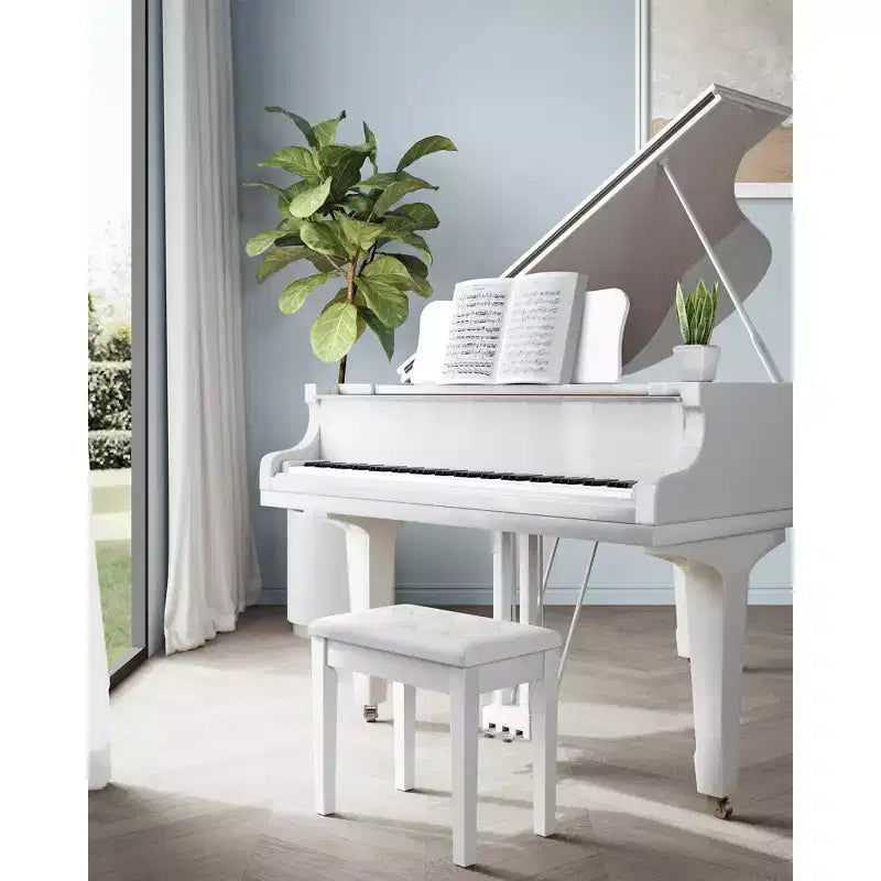 Banc de piano SONGMICS avec coussin rembourré et compartiment de rangement pour partitions, tabouret de coiffeuse, siège de piano capitonné en bois