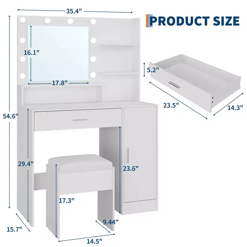 Coiffeuse compacte avec tabouret pour chambres à coucher