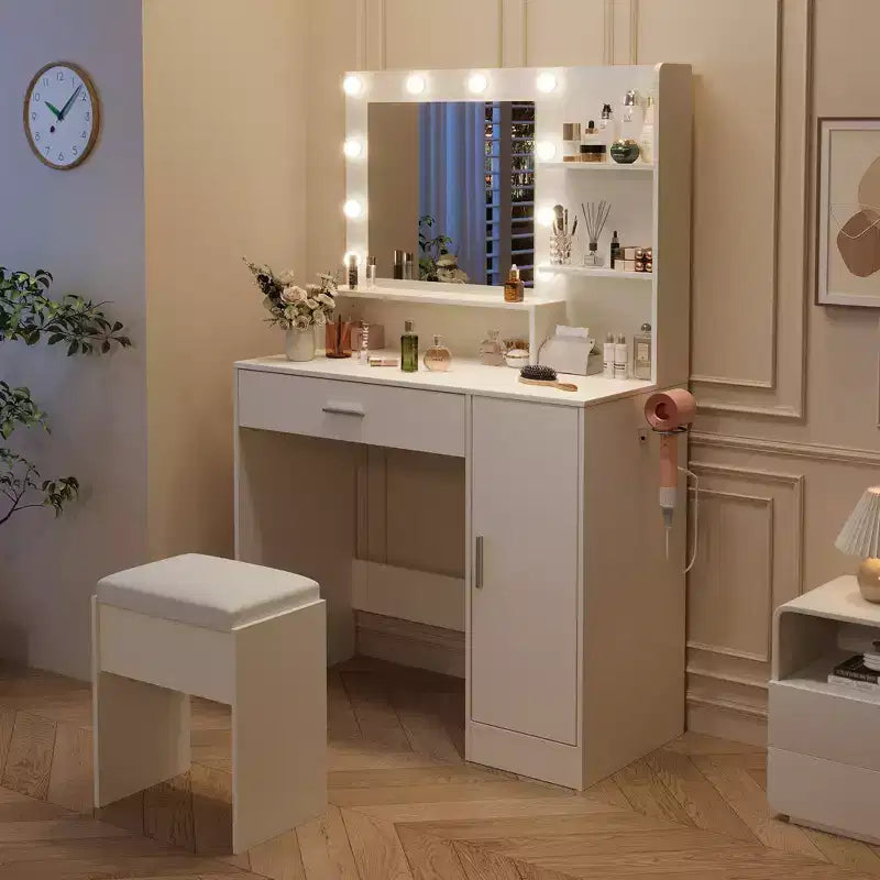 Coiffeuse compacte avec tabouret pour chambres à coucher