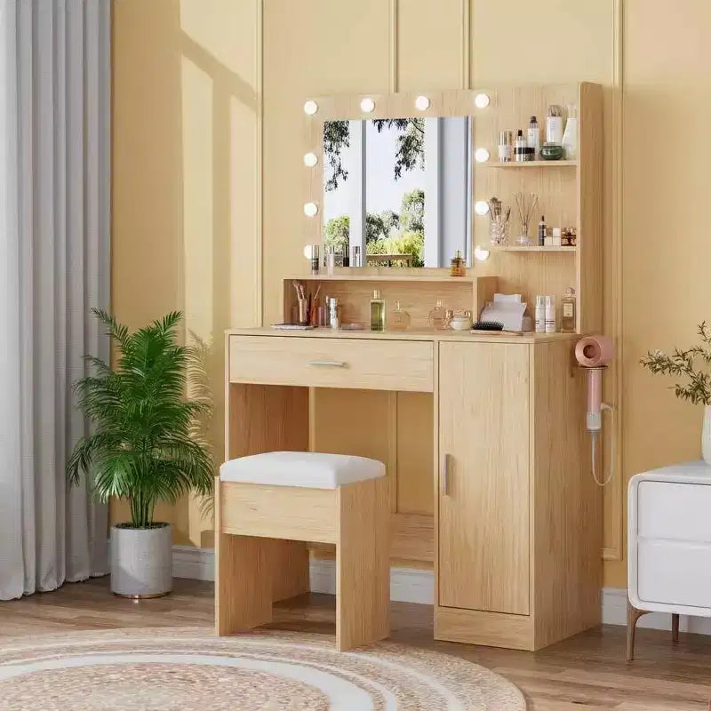 Coiffeuse compacte avec tabouret pour chambres à coucher