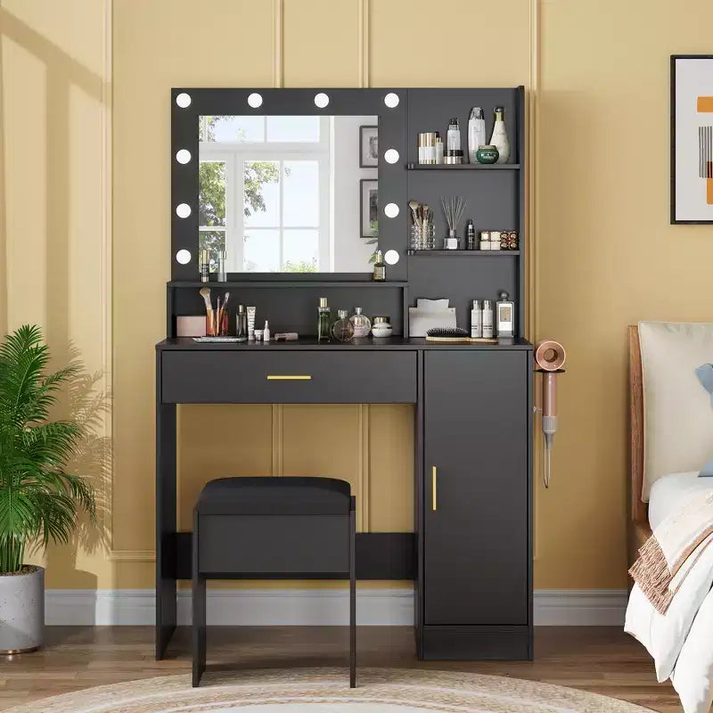 Coiffeuse compacte avec tabouret pour chambres à coucher