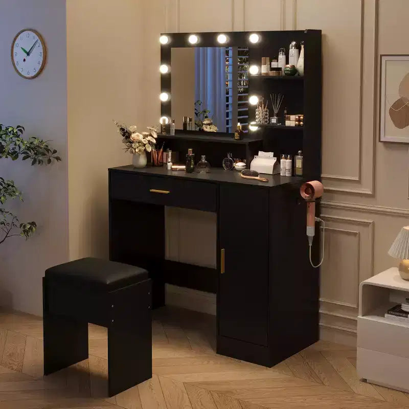 Coiffeuse compacte avec tabouret pour chambres à coucher