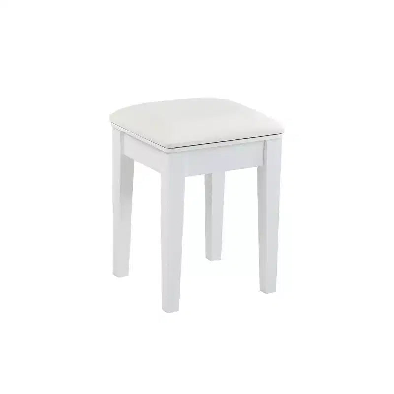 Coiffeuse de luxe avec miroir réversible, 5 tiroirs, tabouret assorti pour petits espaces, finition blanche, design compact