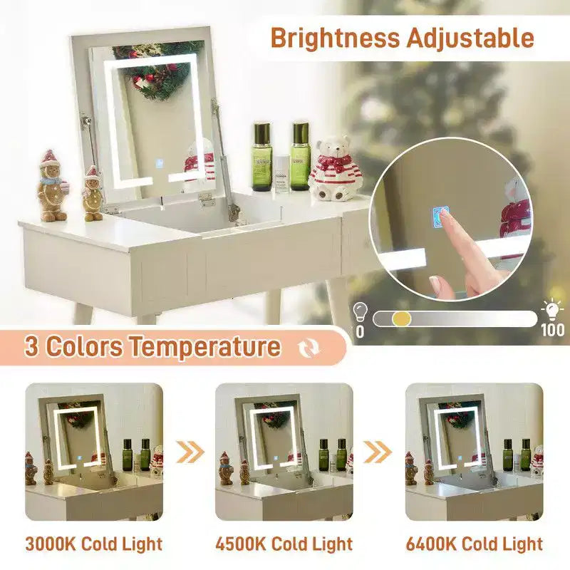 Ensemble coiffeuse blanche avec LED