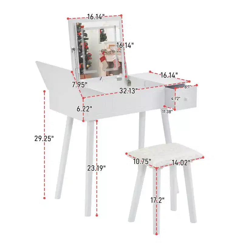 Ensemble coiffeuse blanche avec LED