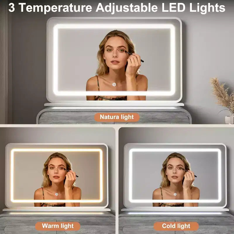 Coiffeuse Maquillage avec Grand Miroir de 37" et Lumières, Coiffeuse avec 2 Tiroirs et Espace de Rangement sur le Dessus