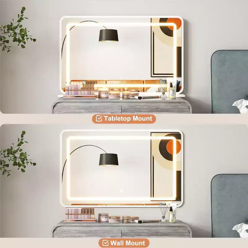 Coiffeuse Maquillage avec Grand Miroir de 37" et Lumières, Coiffeuse avec 2 Tiroirs et Espace de Rangement sur le Dessus