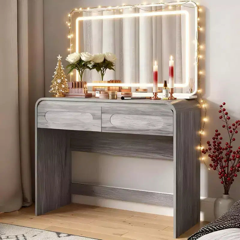 Coiffeuse Maquillage avec Grand Miroir de 37" et Lumières, Coiffeuse avec 2 Tiroirs et Espace de Rangement sur le Dessus
