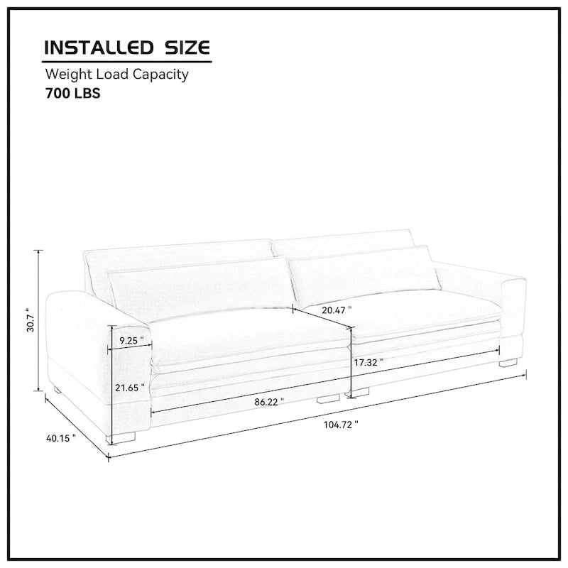 Canapé beige moderne 104,7 pouces en tissu avec coussins lombaires