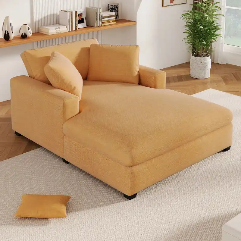 Chaise longue de 53,5 pouces avec pieds en bois massif et coussins confortables