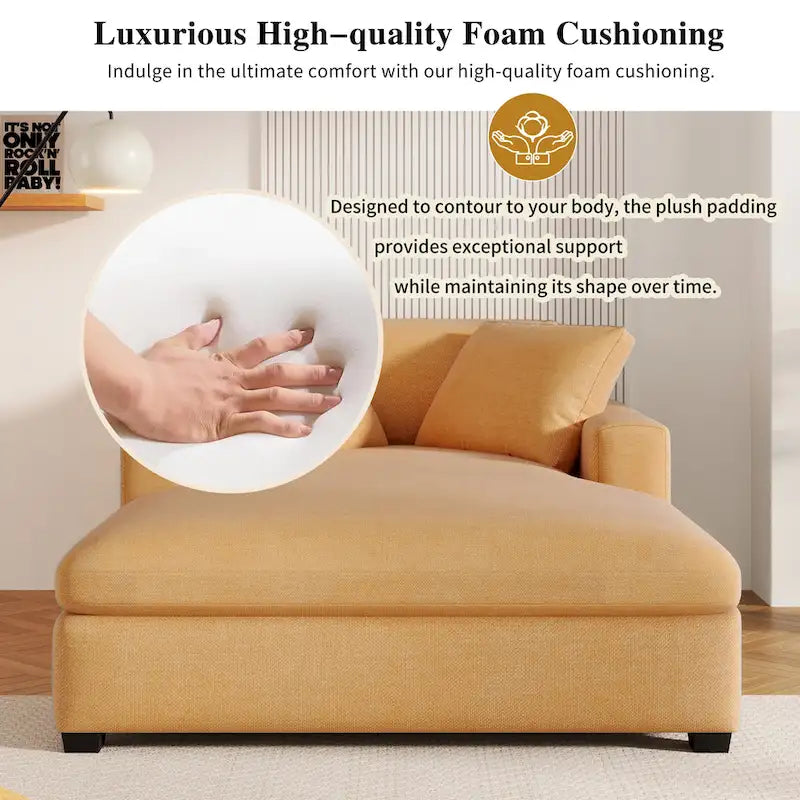 Chaise longue de 53,5 pouces avec pieds en bois massif et coussins confortables